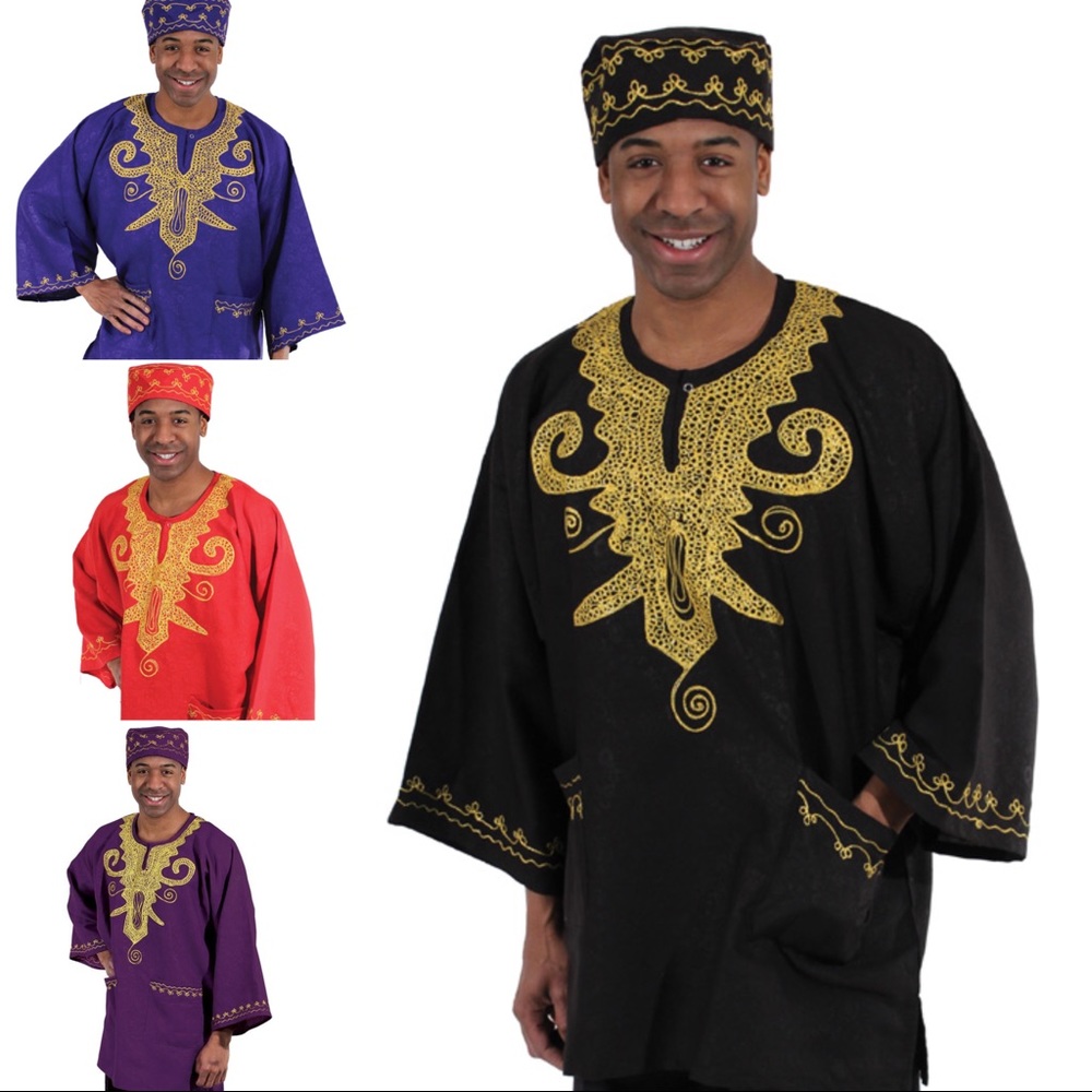Men’s Traditional African Dashiki With Kufi Different Colors Different Sizes